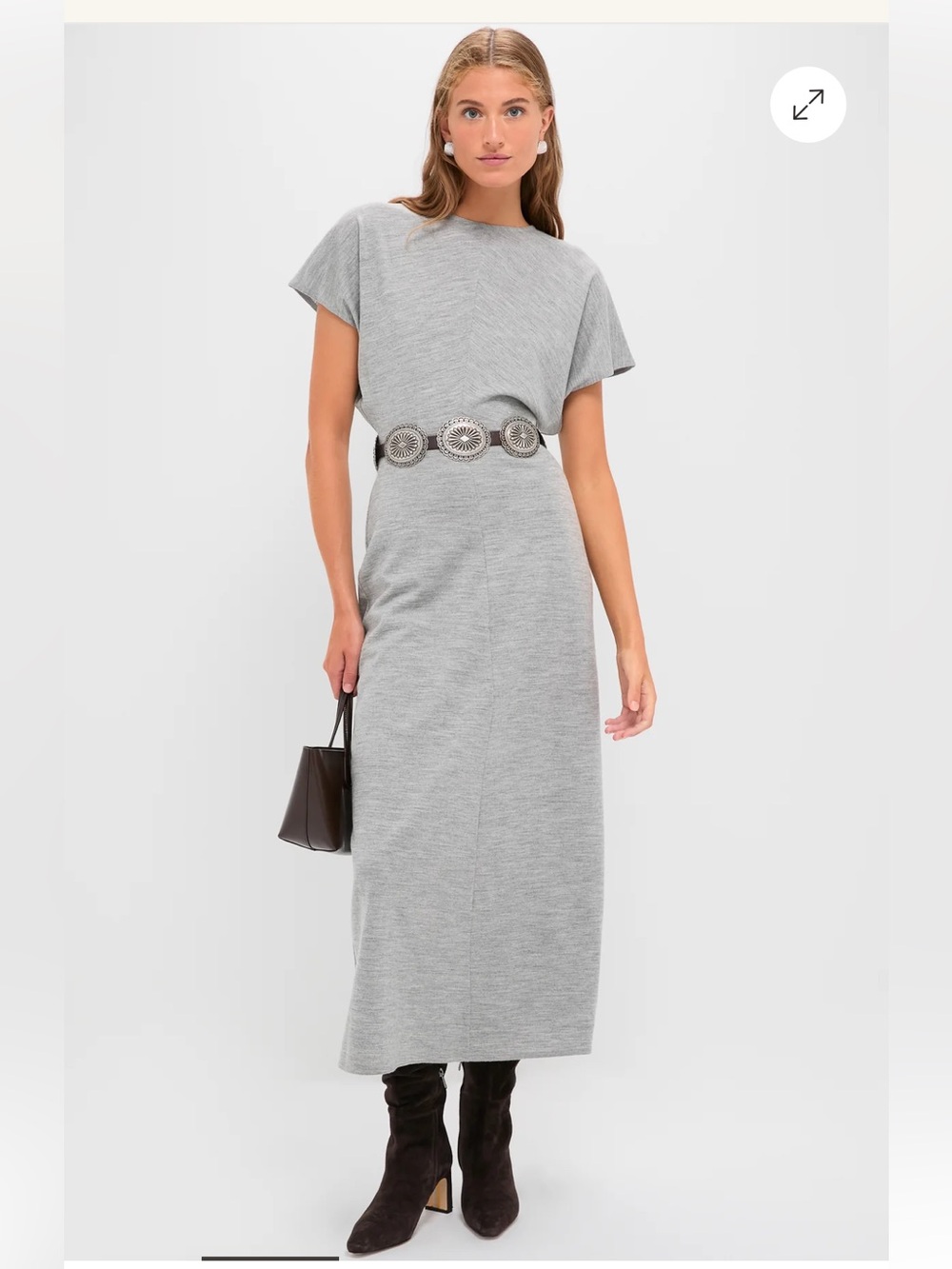 Polo by Ralph Lauren Light Gray Wool Jersey Midi Dress